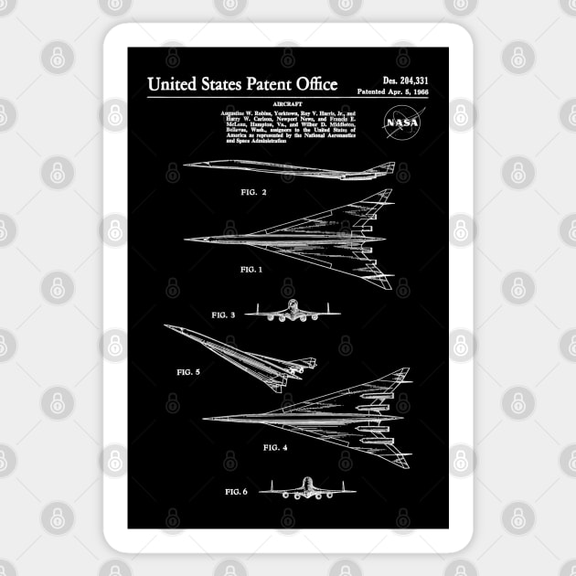 NASA Supersonic Airplane Patent White Sticker by Luve